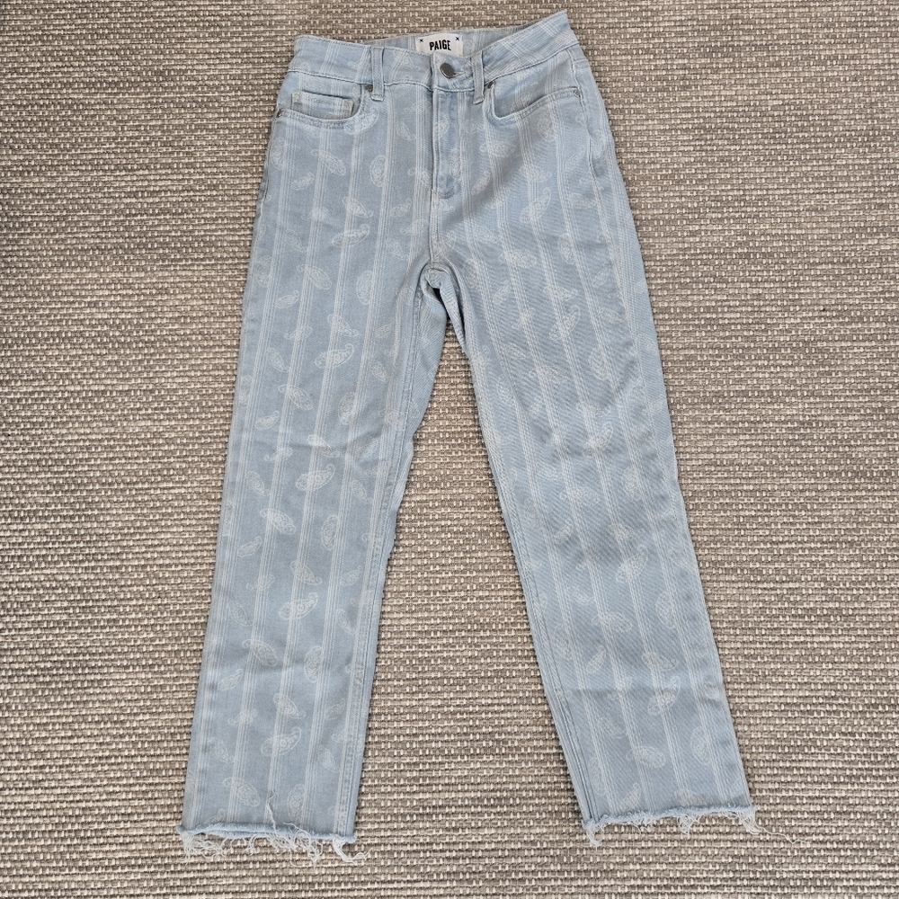 Paige Cindy Crop Raw Hem Striped Paisley Jeans Size 26